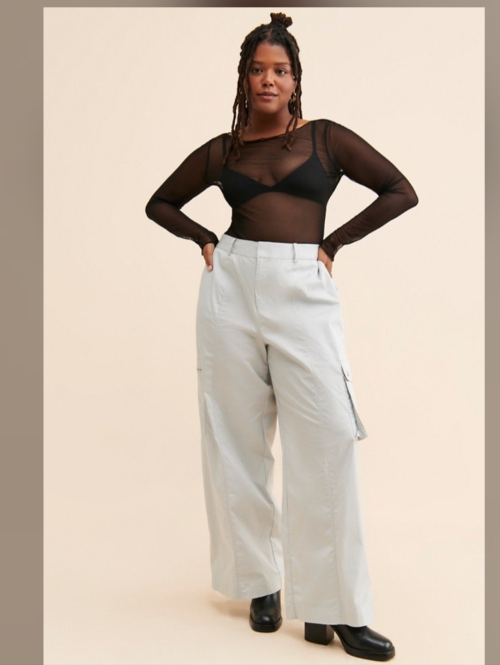 All Row Wide Leg Cargo Utility High Waisted Pants Sz L Stone